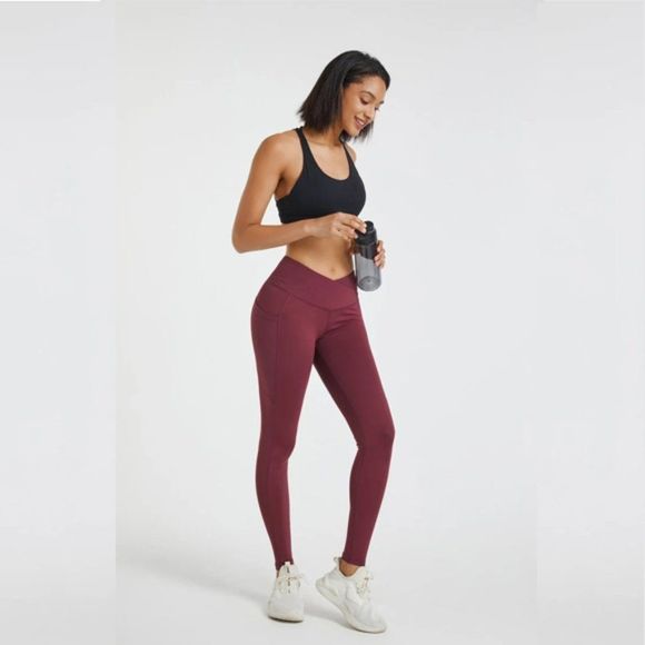 Burgundy Crossover Legging With Pockets - Crossover Waist - Crossover Legging - Picture 5 of 7